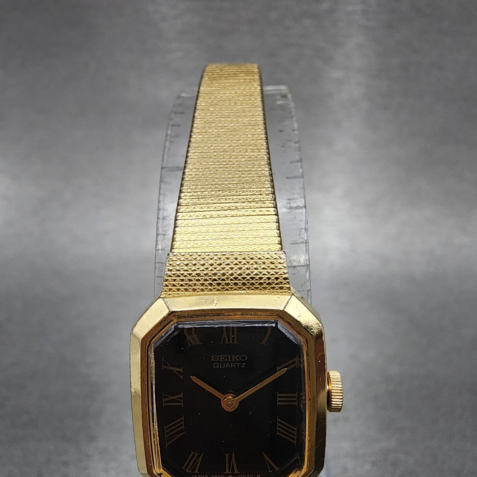 Seiko Watch Women 17mm Black Dial Gold Tone Octagon 2B205019 New Batt N9123 VTG4