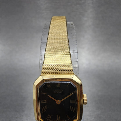 Seiko Watch Women 17mm Black Dial Gold Tone Octagon 2B205019 New Batt N9123 VTG4
