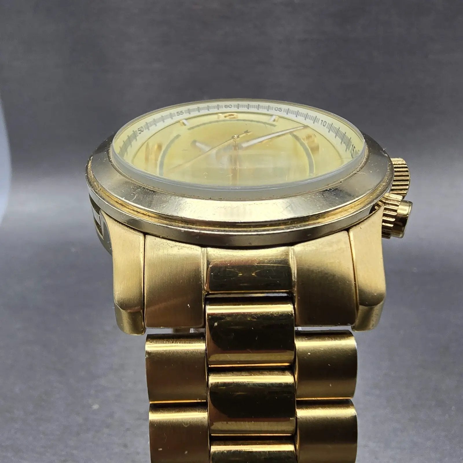 Michael Kors Runway Chronograph Watch Men 45mm Champagne Dial Gold Tone New Batt2