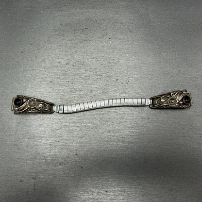 Navjo Sterling Silver Watch Band Tips Black Stones Inserts 10mm Vintage Ladies0