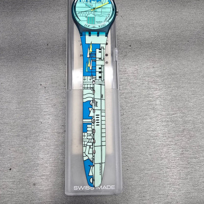 Swatch Metroscape Watch Men 34mm Blue Dial Blue Case GN109 New Battery NOS3
