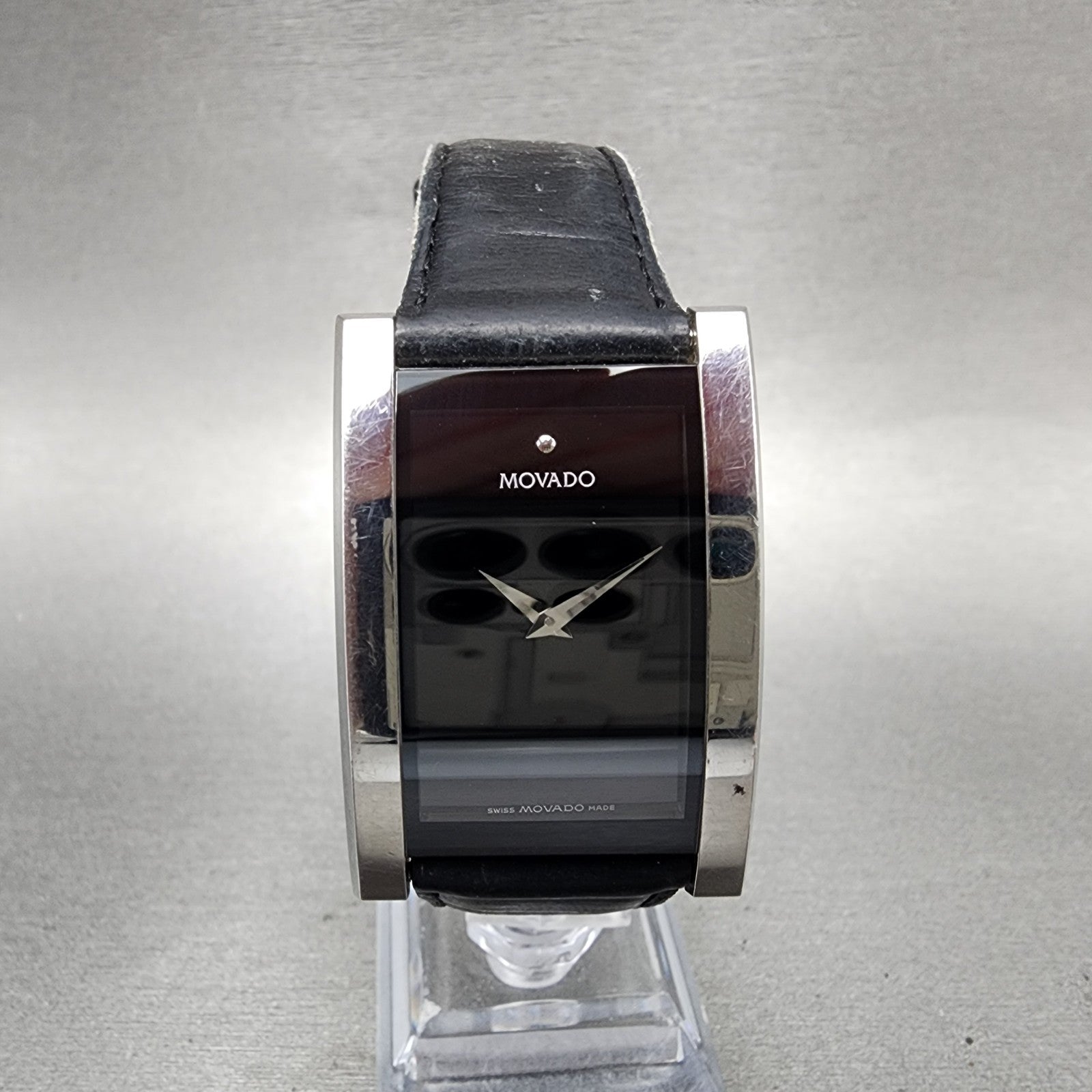 Movado La Nouvelle Tank Watch Men 30mm Black Dial Steel Rectangle New Battery0