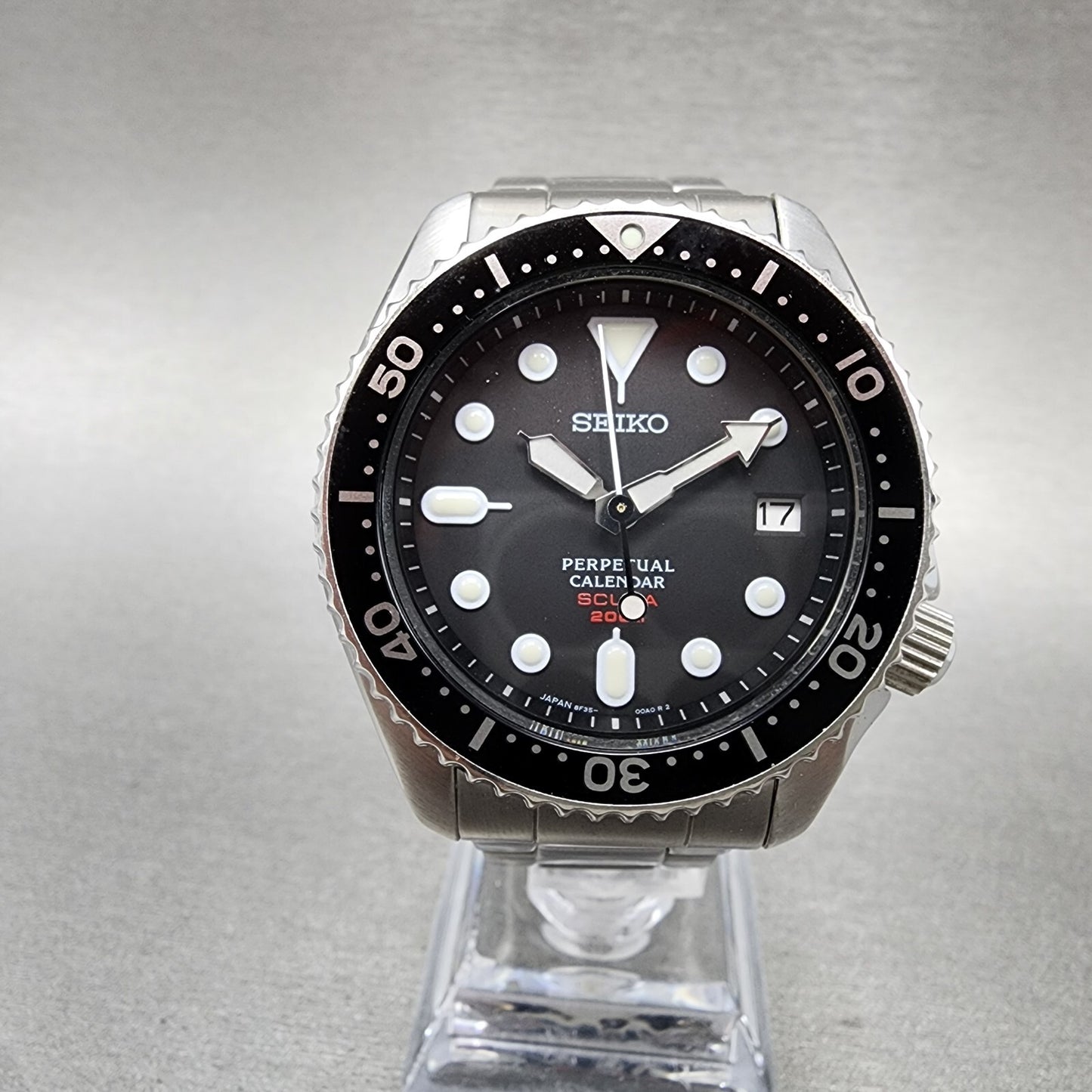 Seiko Perpetual Calendar Scuba Watch Men 39mm Black Dial Steel 8f3500a0 New Bat0