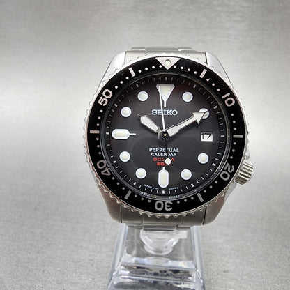 Seiko Perpetual Calendar Scuba Watch Men 39mm Black Dial Steel 8f3500a0 New Bat0