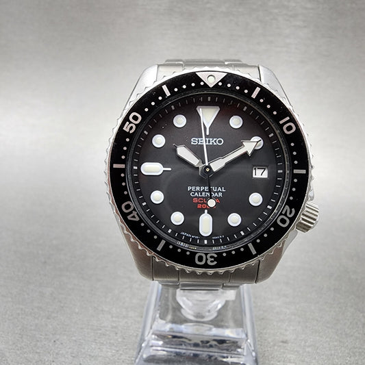 Seiko Perpetual Calendar Scuba Watch Men 39mm Black Dial Steel 8f3500a0 New Bat0