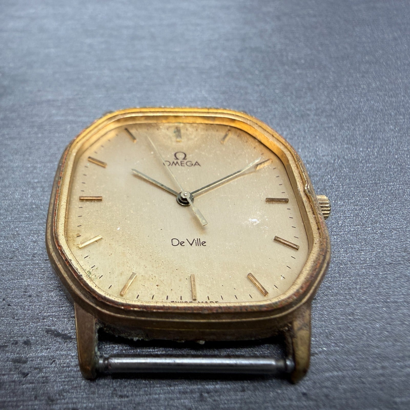 Omega De Ville Watch Men 29mm Champagne Dial Gold Octagon 1417 195.0031 PARTS3