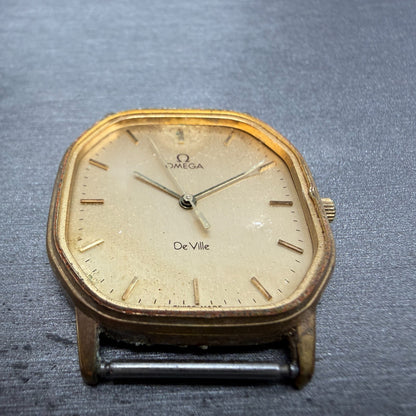 Omega De Ville Watch Men 29mm Champagne Dial Gold Octagon 1417 195.0031 PARTS3