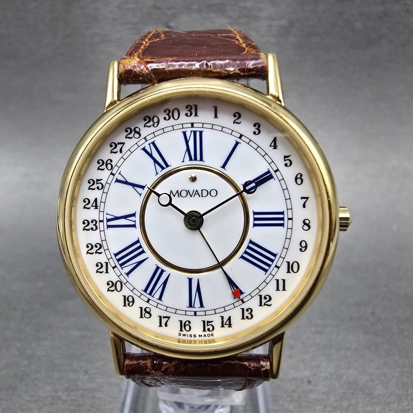 Movado Watch Men 32mm White Dial Gold Tone Date Round 87-28-860 New Battery0