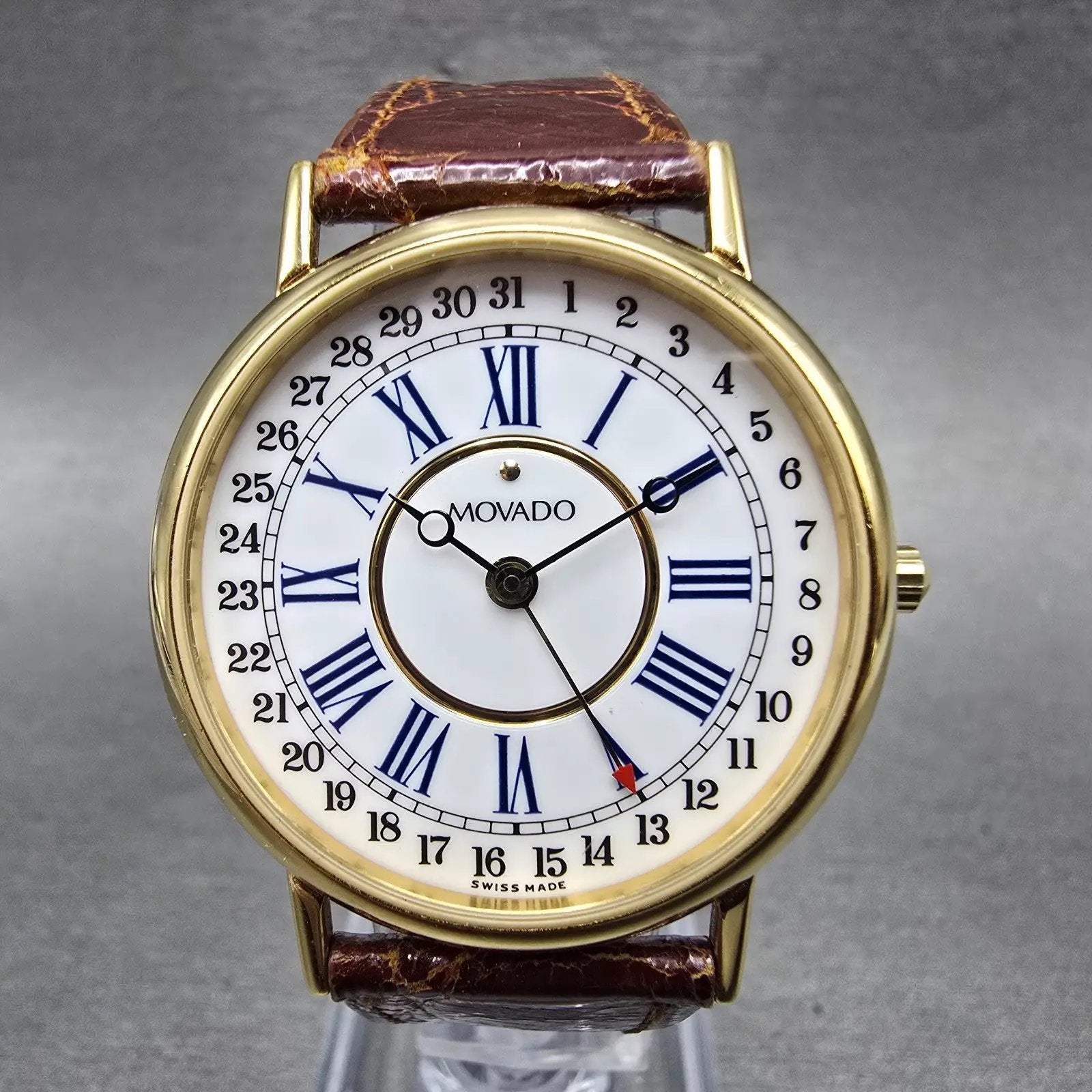 Movado Watch Men 32mm White Dial Gold Tone Date Round 87-28-860 New Battery0