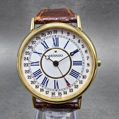 Movado Watch Men 32mm White Dial Gold Tone Date Round 87-28-860 New Battery0