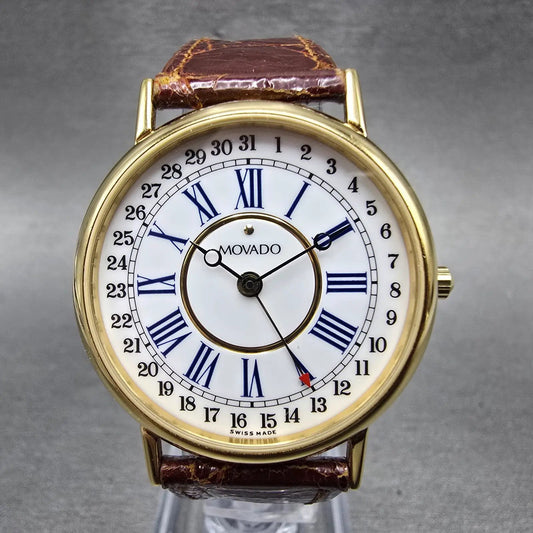 Movado Watch Men 32mm White Dial Gold Tone Date Round 87-28-860 New Battery0