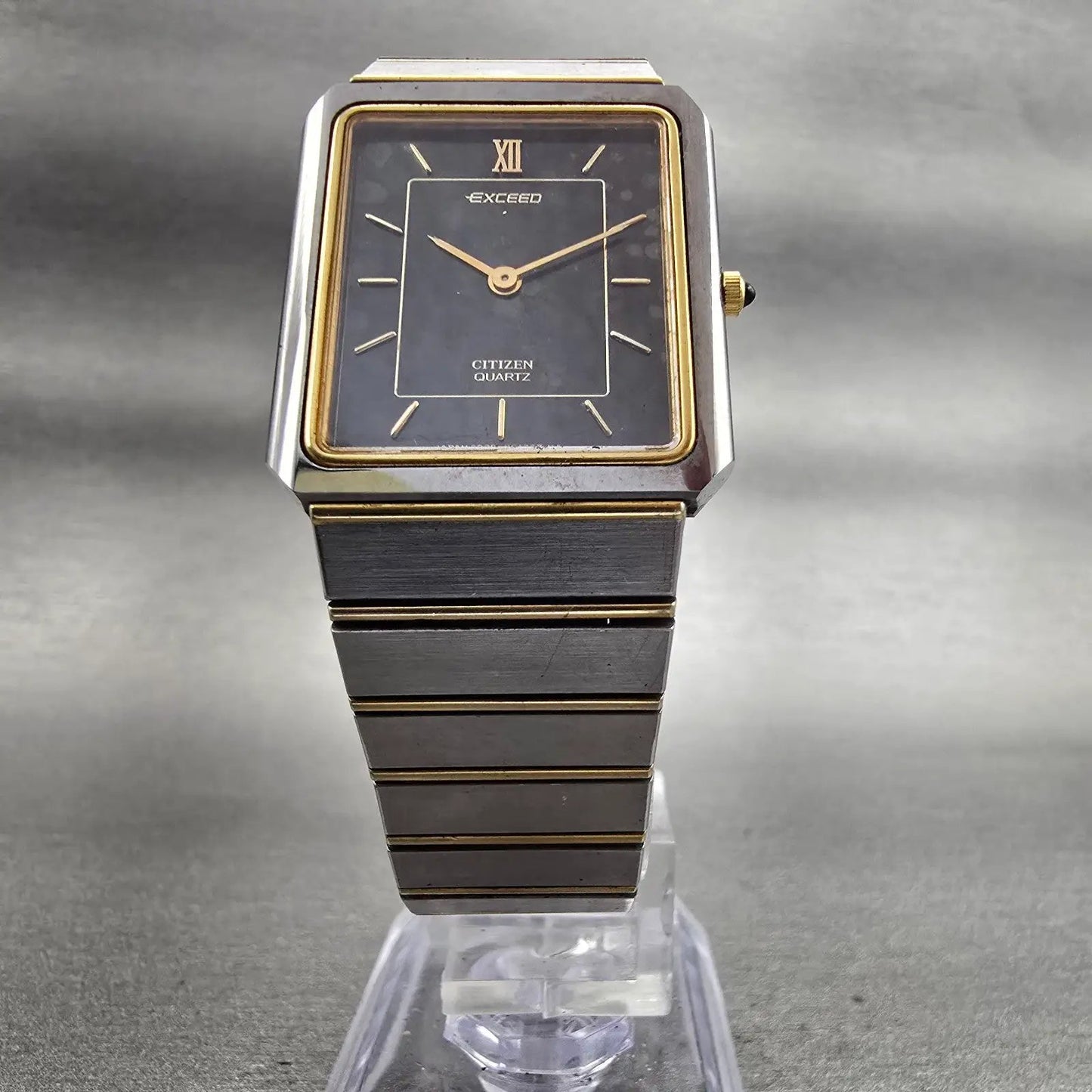 Citizen Exceed Watch Men 25mm Black Dial Two Tone Rectangle 3920-C90563 New Batt5