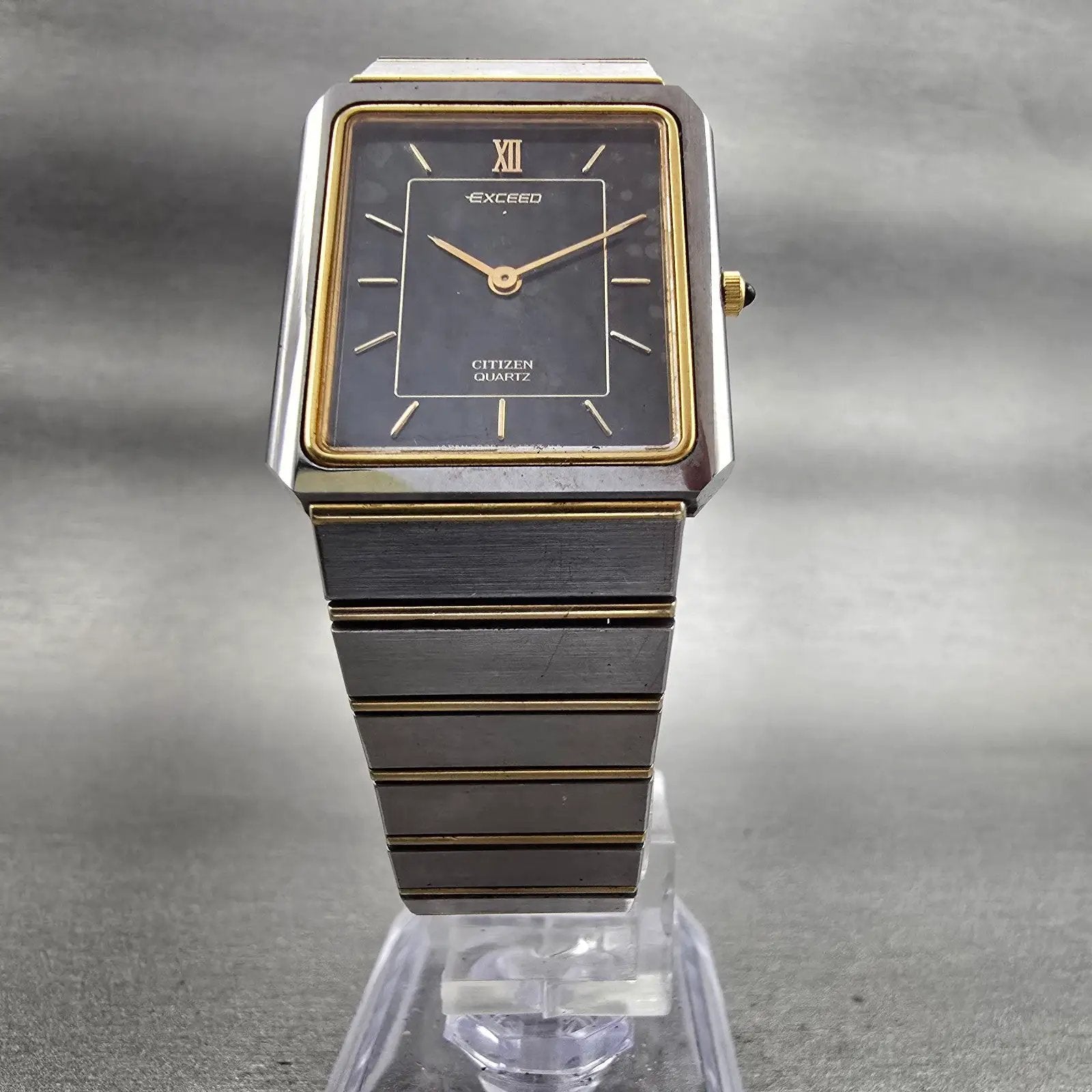 Citizen Exceed Watch Men 25mm Black Dial Two Tone Rectangle 3920-C90563 New Batt5