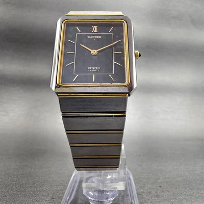 Citizen Exceed Watch Men 25mm Black Dial Two Tone Rectangle 3920-C90563 New Batt5
