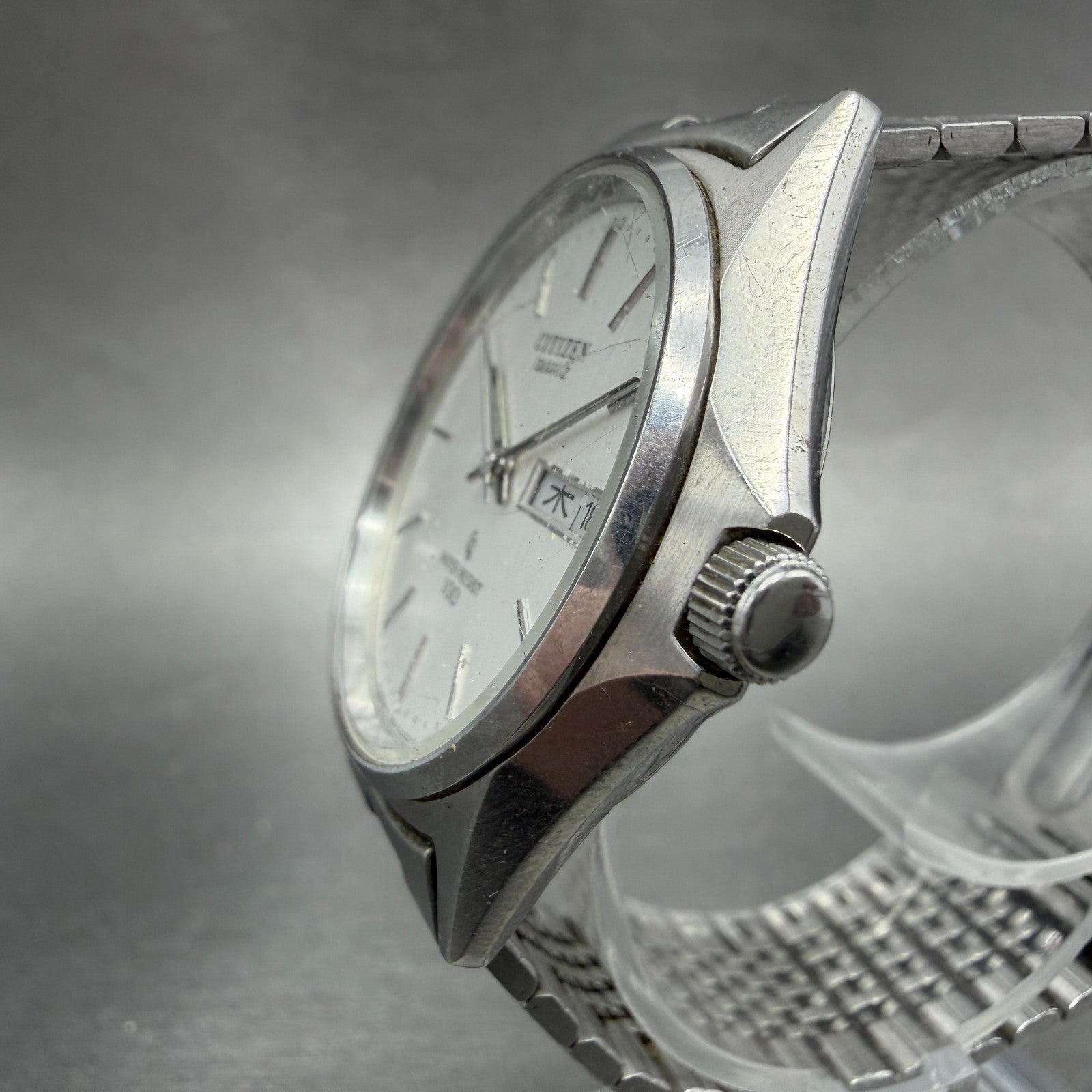 Citizen CQ Watch Men 35mm White Dial Steel Daydate Round 4-212070 New Battery2