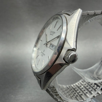 Citizen CQ Watch Men 35mm White Dial Steel Daydate Round 4-212070 New Battery2