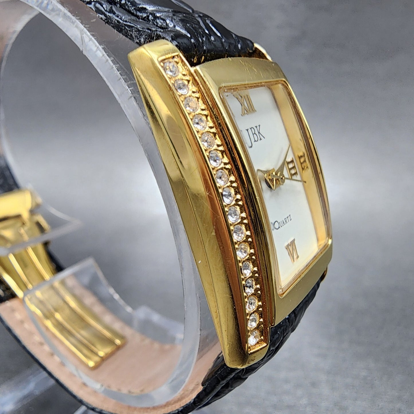 JBK Jacqueline Kennedy Tank Watch Women 22mm White Dial Gold Tone Rectangle Runs3