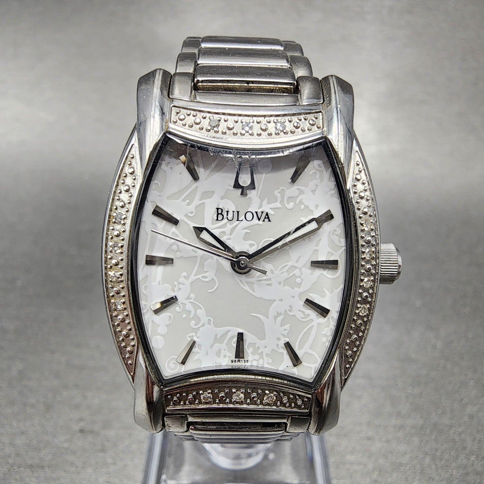 Bulova Watch Women 26mm White Dial Stainless Steel Tonneau 96R135 New Battery0