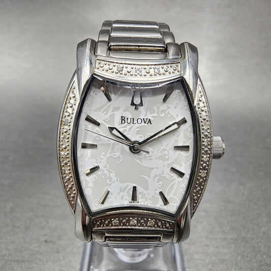 Bulova Watch Women 26mm White Dial Stainless Steel Tonneau 96R135 New Battery0