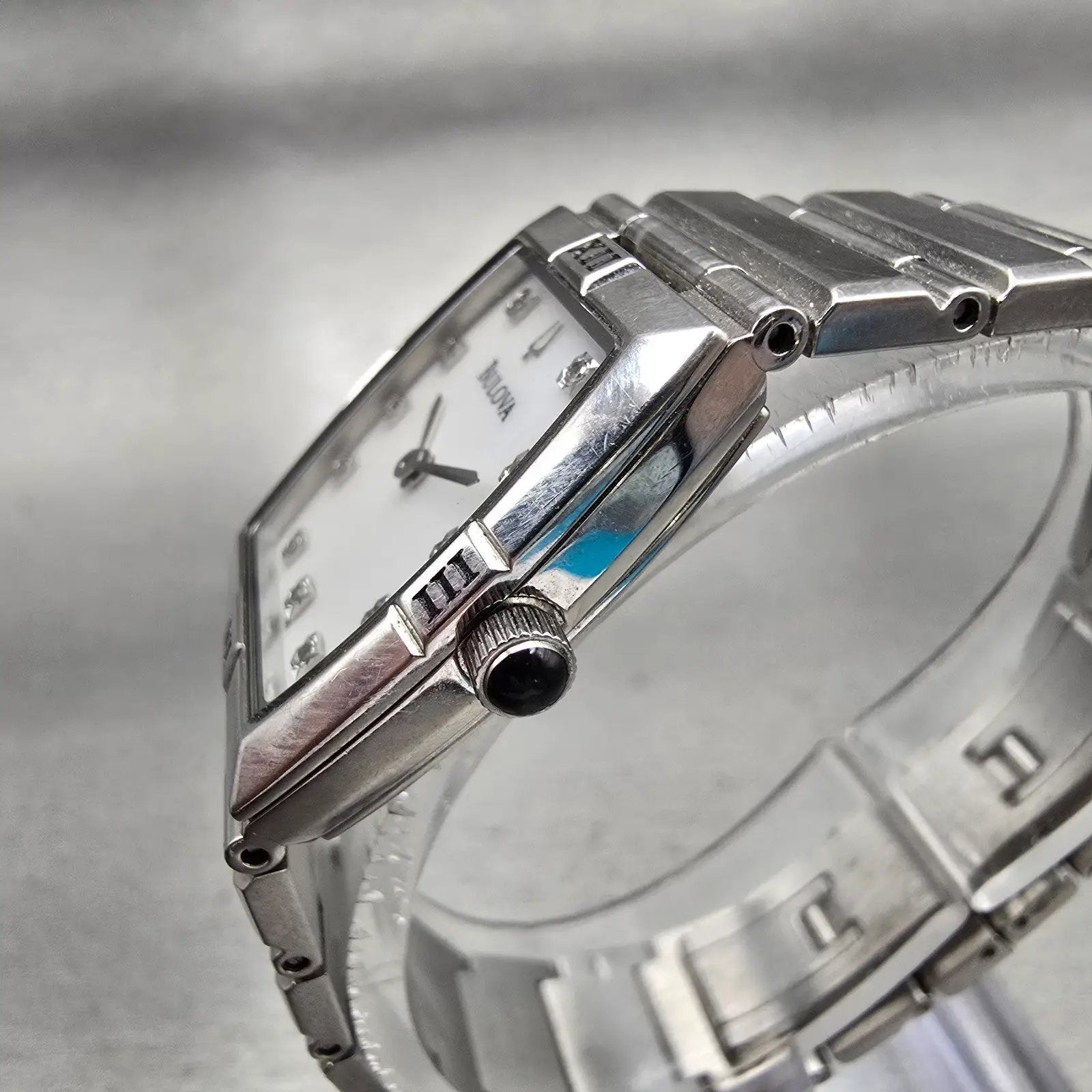 Bulova Watch Women 22mm MOP Dial Silver Tone Rectangle 96P000 New Battery2