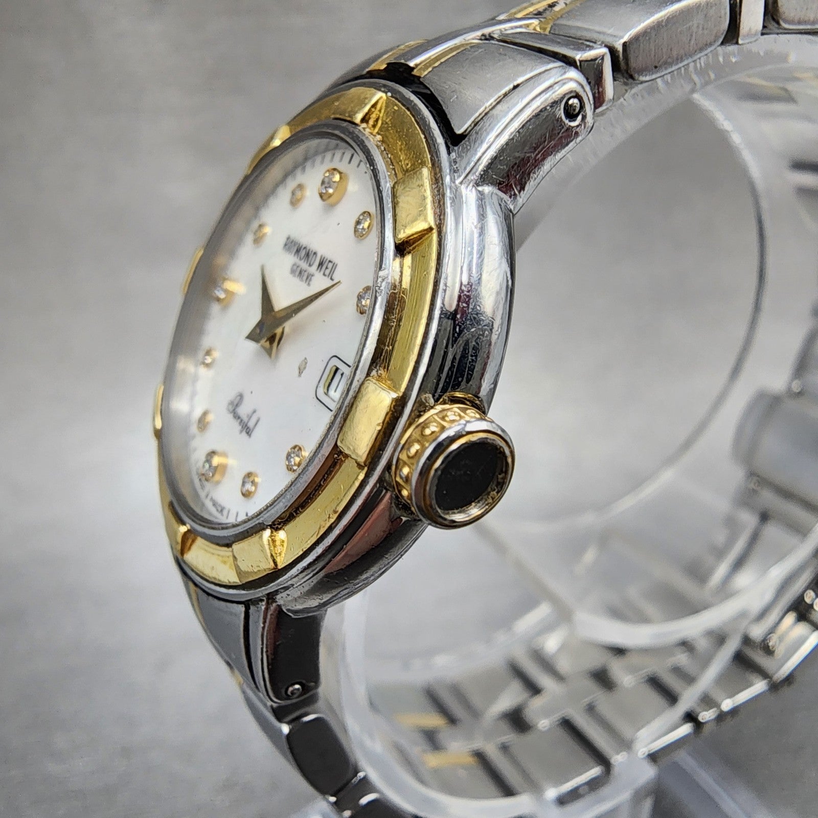 Raymond Weil Parsifal 27mm MOP Dial Two Tone Date Diamond Markers 9440 New Batt2