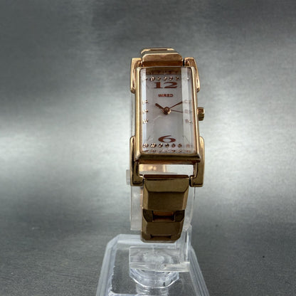 Seiko Wired Tank Watch Women 14mm MOP Dial Rose Gold Tone Rectangle New Battery5