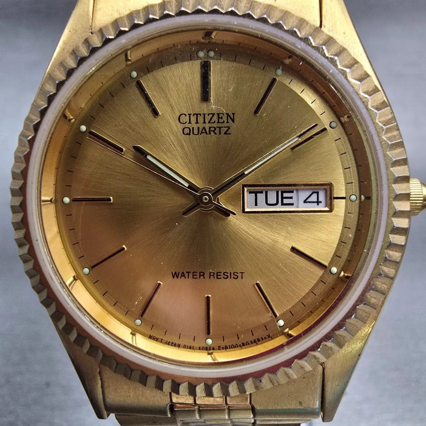 Citizen Watch Men 35mm Gold Dial Gold Tone Daydate Round 6100-R00391 New Battery1