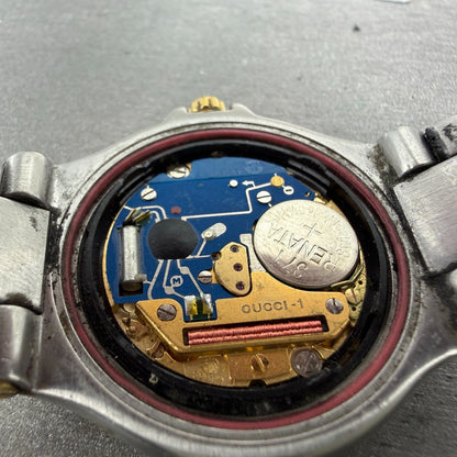 Gucci 9040M Watch Men 35mm Gray Dial Two Tone Date NO BACK PARTS New Battery10