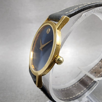 Movado Museum Watch Women 25mm Blue Dial Gold Tone Round 8725832 New Battery2