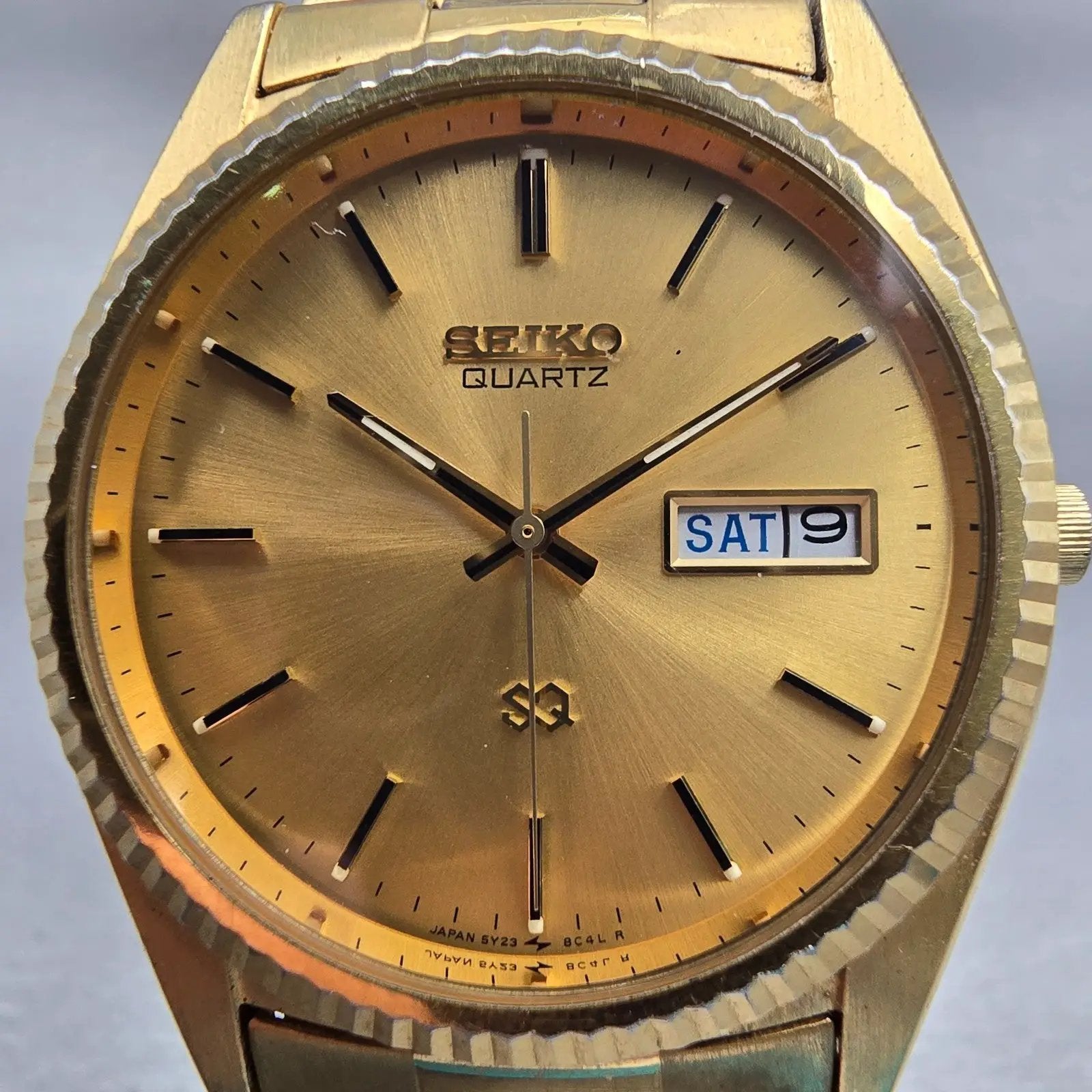 Seiko SQ President Watch Men 36mm Gold Dial Gold Tone Daydate 5Y23-8A69 New Batt1