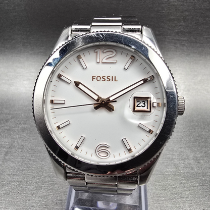 Fossil Perfect Boyfriend Watch Women 39mm White Dial Silver ES3728 New Battery0