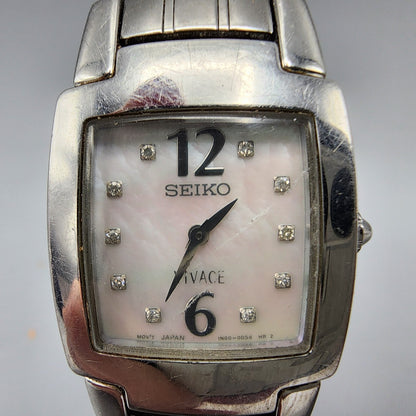 Seiko Vivace Watch Women Silver Tone MOP Dial Diamond Markers 22mm Square NewBat