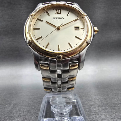 Seiko Watch Men 35mm Champagne Dial Two Tone Date Round 7N32-0100 New Battery5