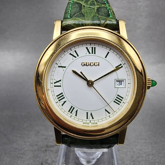 Gucci 7200M Watch Men 34mm White Dial Gold Tone Date NO CRYSTAL New Battery0