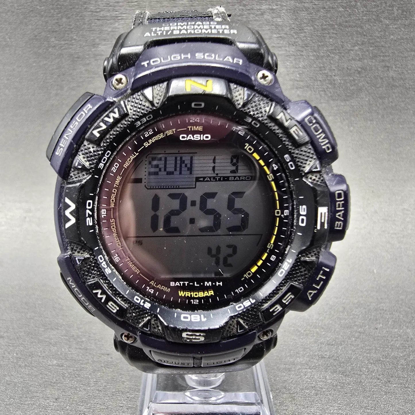 Casio Protek PAG-240 Watch Men 51mm Blue Black triple Senor Alarm Solar Works0