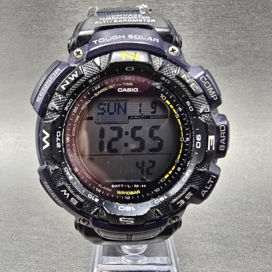 Casio Protek PAG-240 Watch Men 51mm Blue Black triple Senor Alarm Solar Works0