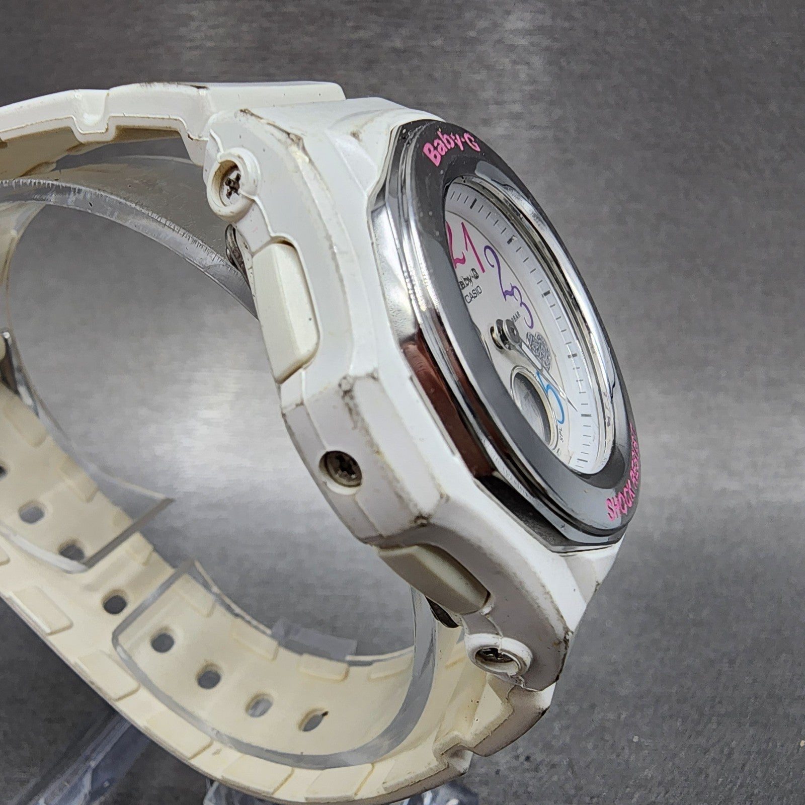 Casio BabyG Watch Women 38mm White Dial White Case Round BGA101 New Battery B!3