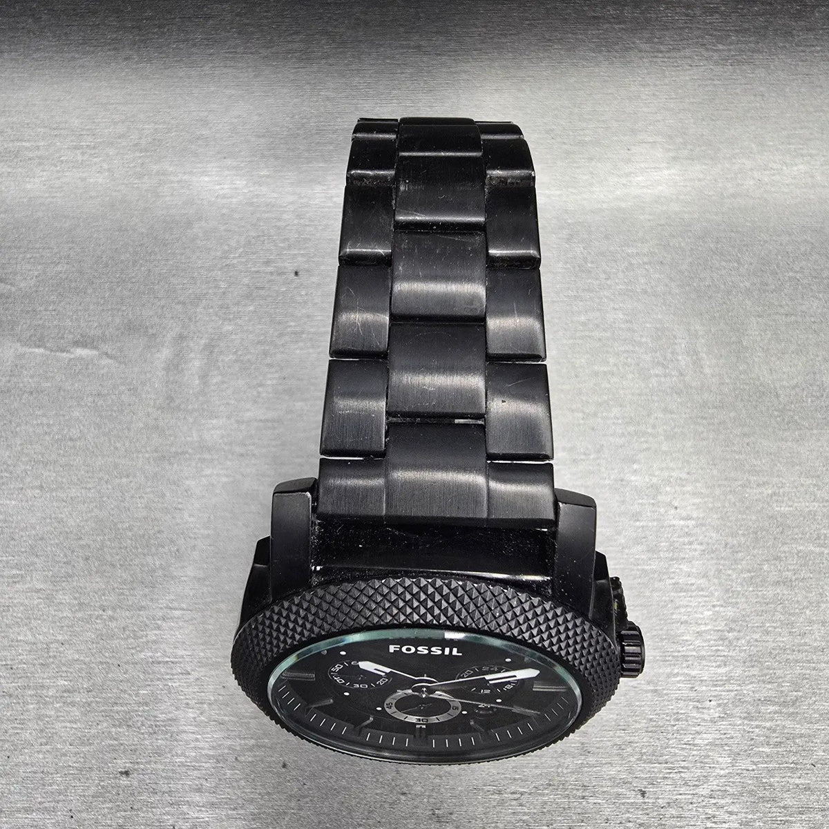 Fossil Machine Watch Men 45mm Black Dial Black Tone Chrono Date FS4552 New Batt4