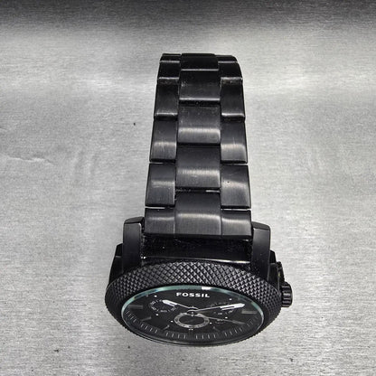 Fossil Machine Watch Men 45mm Black Dial Black Tone Chrono Date FS4552 New Batt4