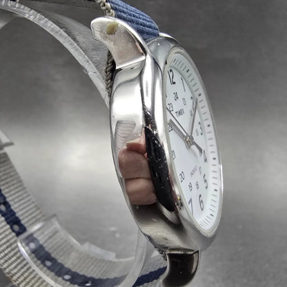 Timex Weekender Watch Men 38mm White Dial Silver Tone TW2P72300 New Battery Blue3