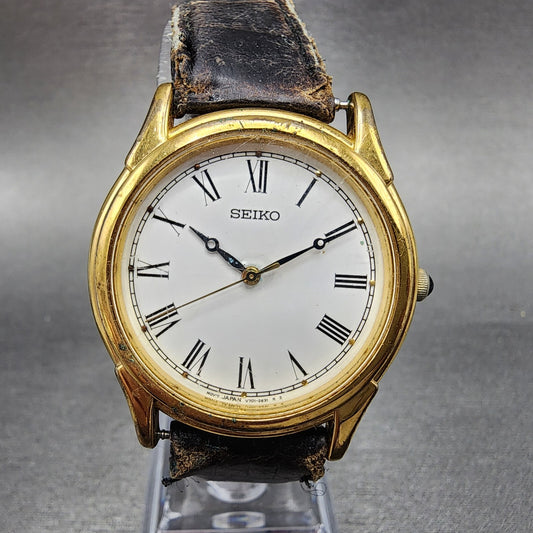 Seiko Watch Men 34mm White Dial Gold Tone Round V701-1920 Vintage PARTS