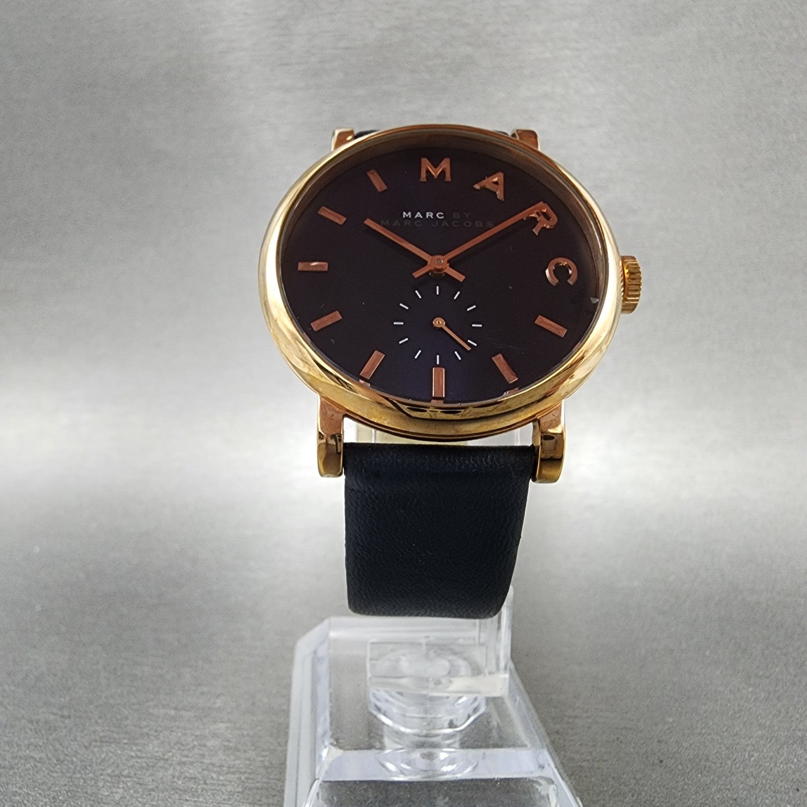 Marc Jacobs Baker Watch Men 37mm Blue Dial Rose Gold Tone Small Seconds New Batt5