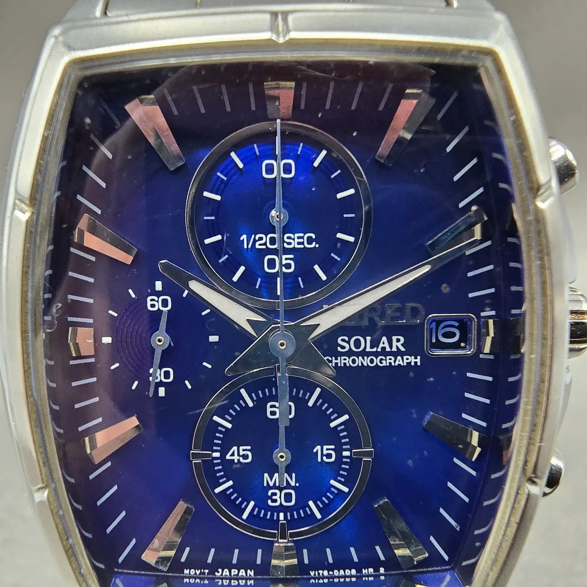 Seiko Wired Chronograph Solar Watch Men 37mm Blue Dial Steel Date Round Runs JDM1