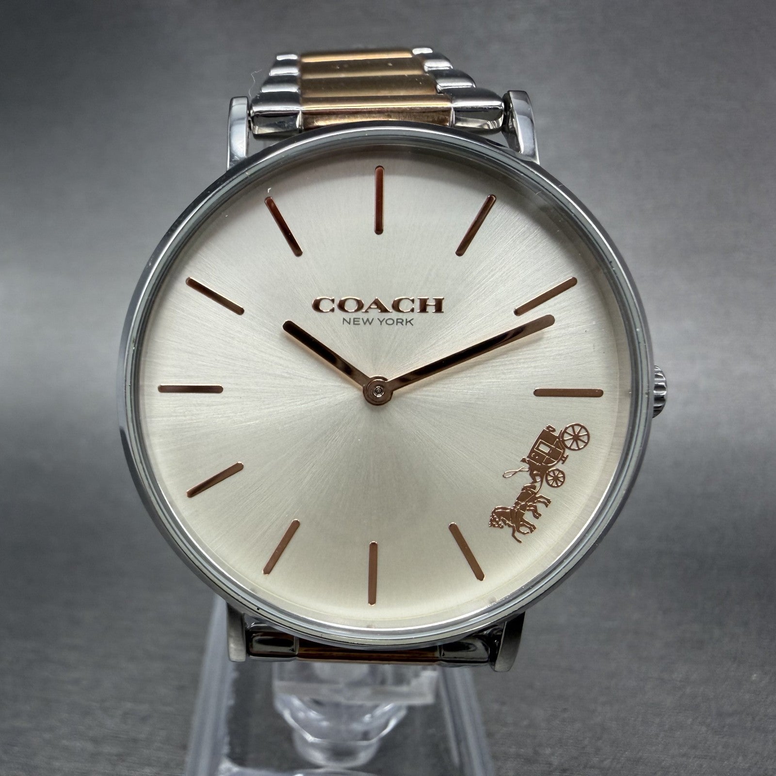 Coach Perry Watch Women 36mm White Dial two Tone Round Bracelet New Battery0