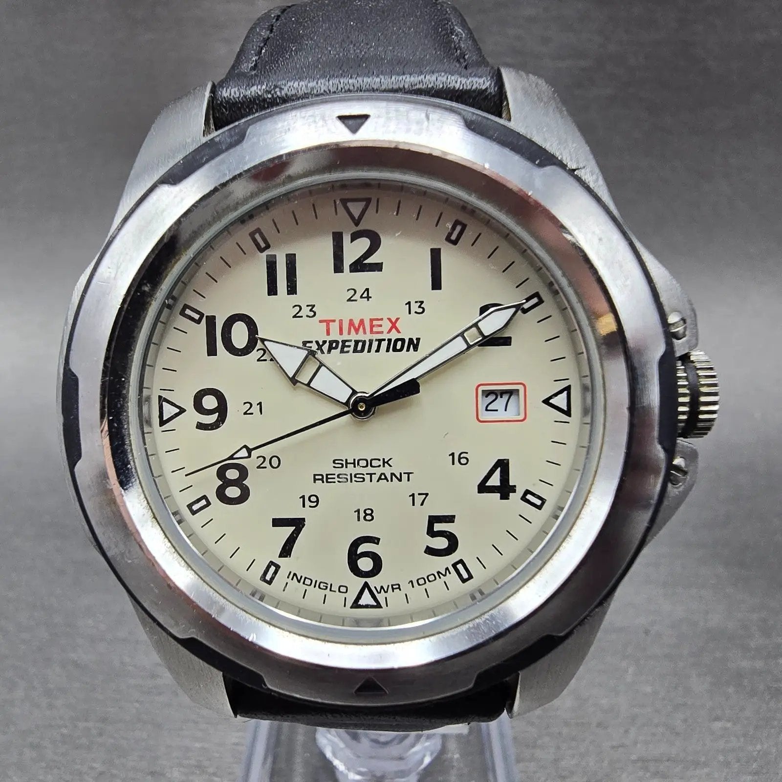 Timex Expedition Watch Men 41mm Cream Dial Silver Tone Date T49261 New Battery K0