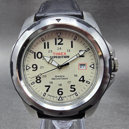 Timex Expedition Watch Men 41mm Cream Dial Silver Tone Date T49261 New Battery K0