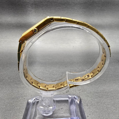 Seiko Watch Women 13mm Gold Dial Gold Tone Rectangle 2E20-7479 New Battery VTG6