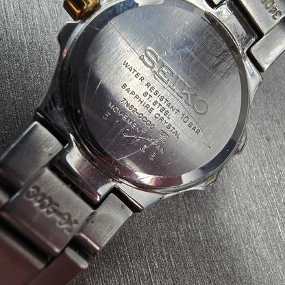 Seiko Coutura Watch Women 26mm MOP Dial Two Tone Date Diamond 7N82-0CG0 NewBat L10