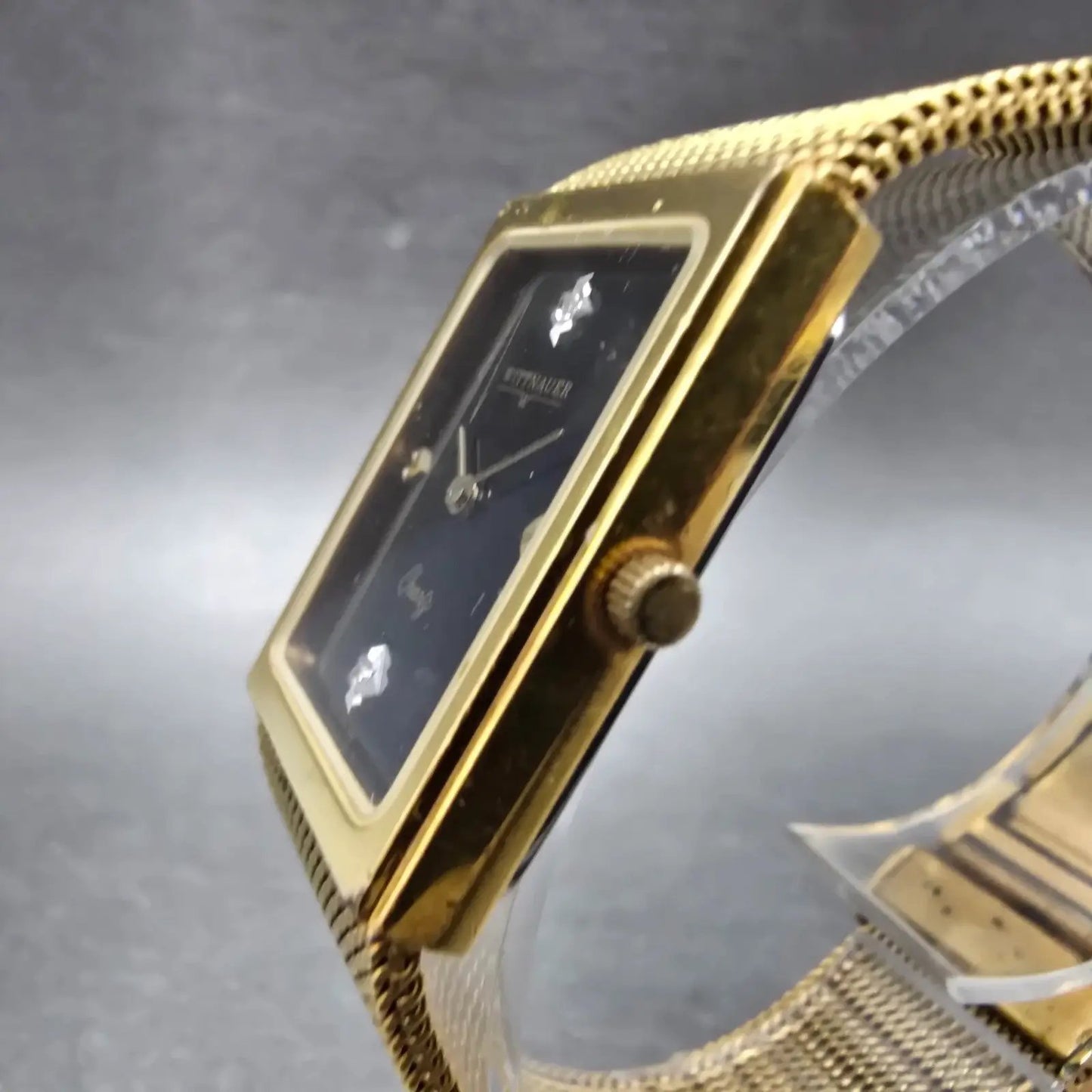 Wittnauer Watch Men 23mm Black Dial Gold Tone Rectangle SO2360 9782 New Battery2