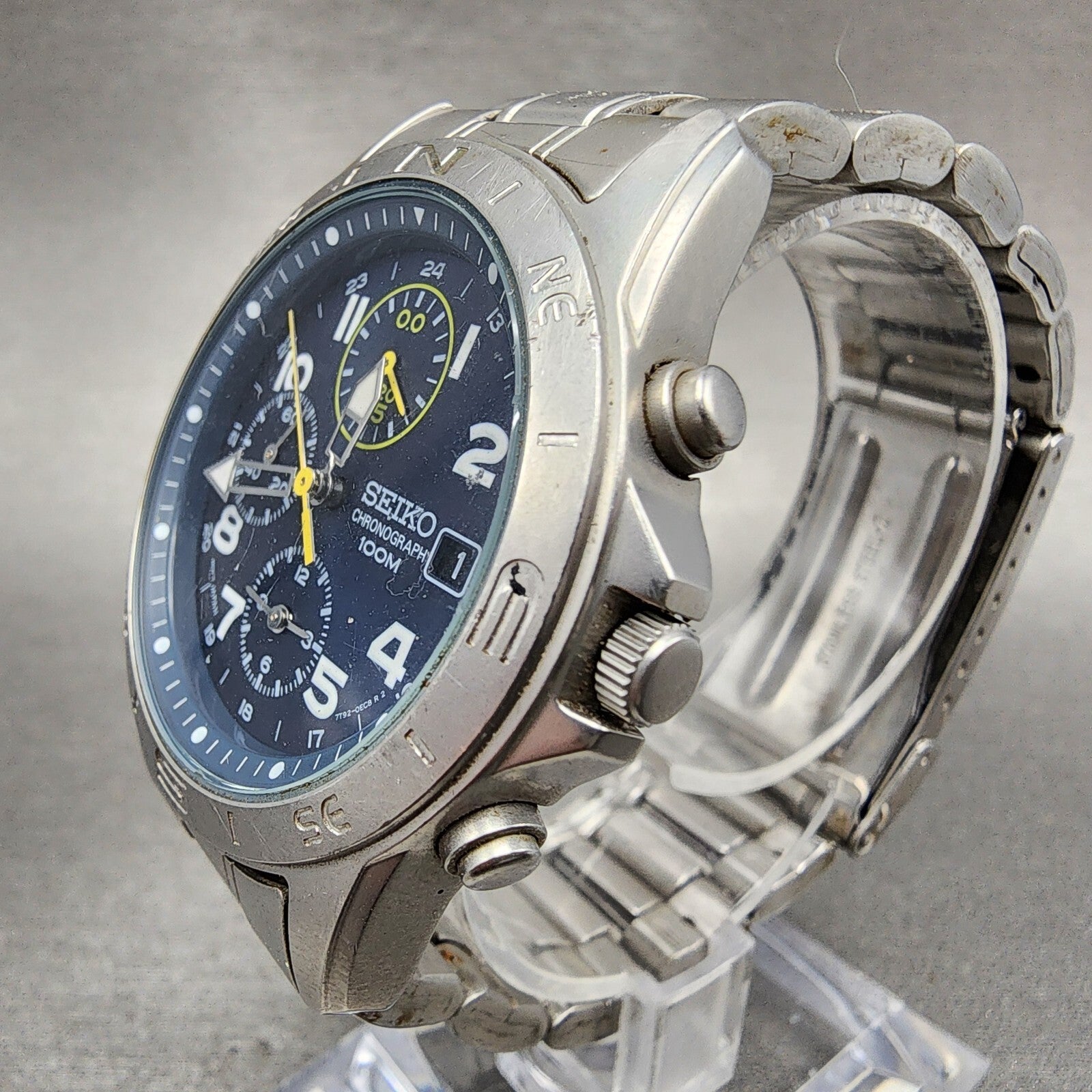 Seiko Chronograph Watch Men 38mm Blue Dial Steel Round 7T920DX0 PARTS3